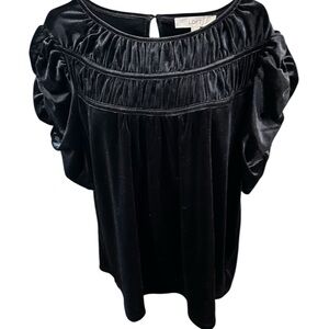 LOFT M Black Whimsigoth Puff Sleeve Ruched Velvet Top